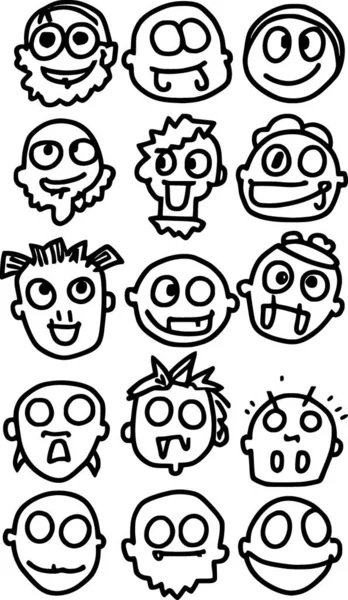 Reihe Lustiger Gesichter Karikatur Illustration — Stockfoto