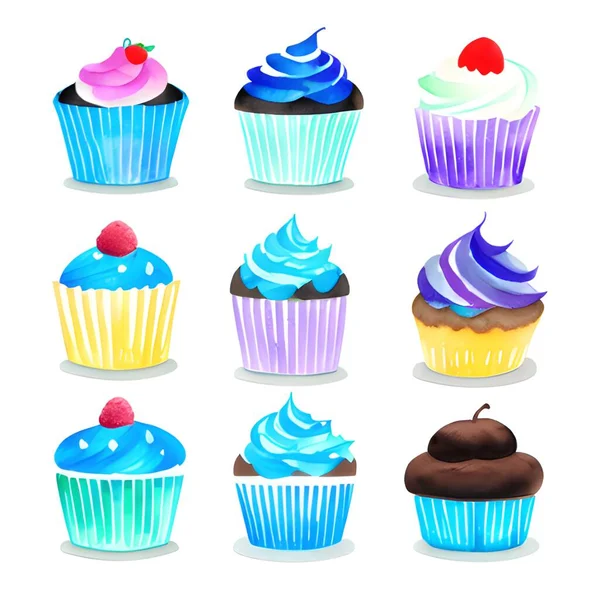 色の違うカップケーキのセット イラスト — ストック写真