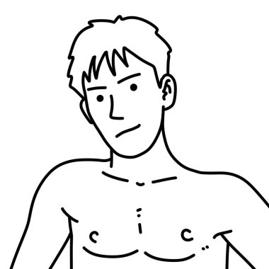 Siyah ve beyaz renkli yakışıklı adam çizgi filmi.