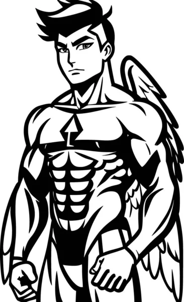 Portrait Strong Man Wings Cartoon — Stock Photo, Image