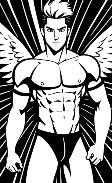 portrait of a strong man with a wings cartoon