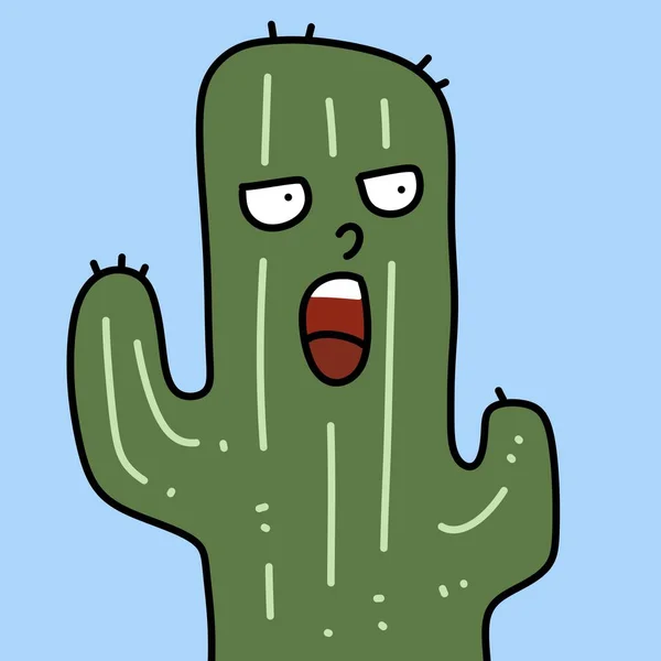 Cute Cactus Cartoon Blue Background — ストック写真