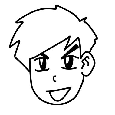 Siyah ve beyaz renkli şirin yüzlü adam çizgi filmi