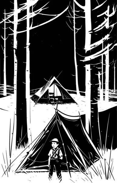 Silhouette Eines Mannes Mit Rucksack Wald — Stockfoto