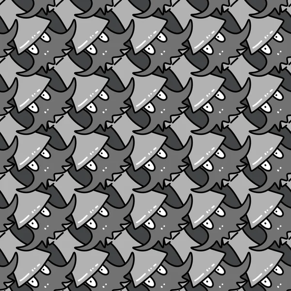 Nahtloses Muster Mit Schwarzen Und Weißen Linien Zeichentrickfilm Mit Tintenfischen — Stockfoto