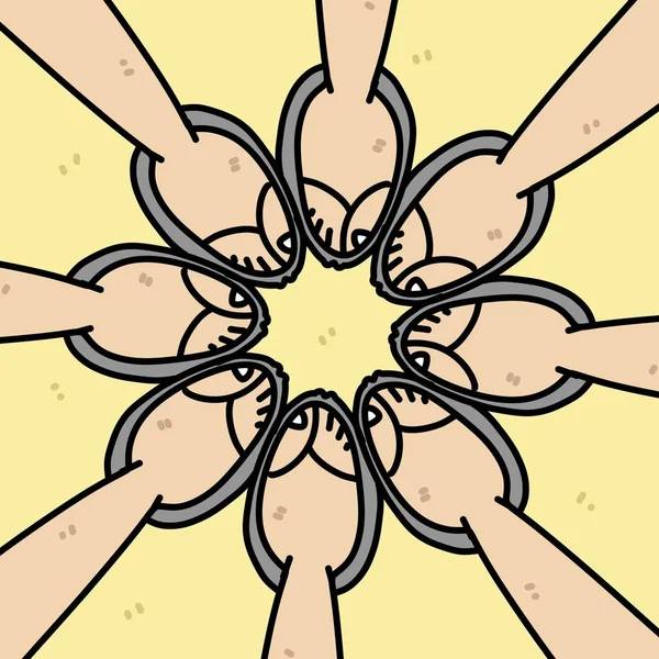 黄色の背景に足の漫画のグループ — ストック写真