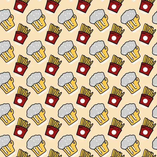Nahtloses Muster Mit Handgezeichnetem Doodle Bier Und Kartoffelchips Illustration — Stockfoto