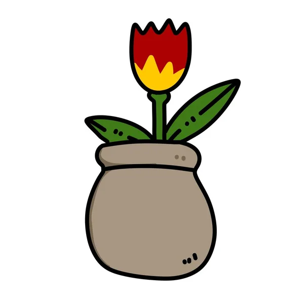 Cartoon Doodle Flower Pot Fundo Branco — Fotografia de Stock