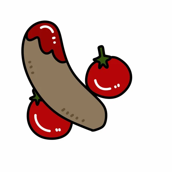 Wurst Mit Tomaten Cartoon Auf Weißem Hintergrund — Stockfoto