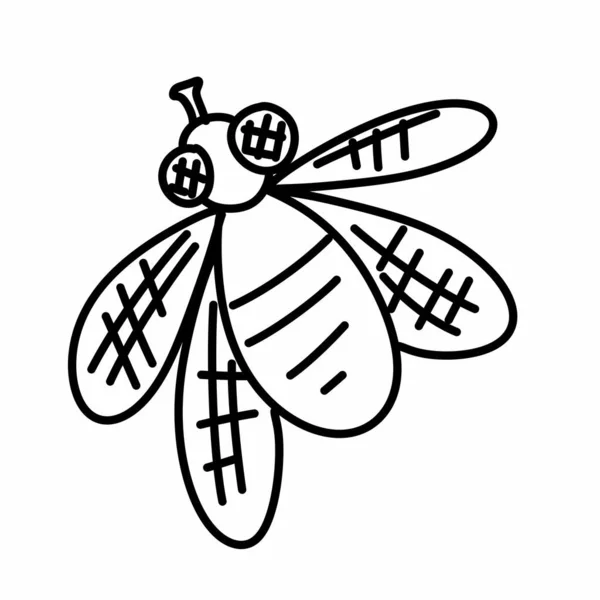 Linje Ritning Tecknad Insekt Flyga — Stockfoto