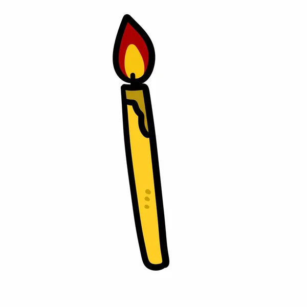 Cartoon Doodle Brennende Kerze Auf Weißem Hintergrund — Stockfoto