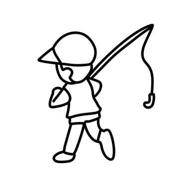 Çizgi filmci çocuk elinde bir balıkçı aletiyle