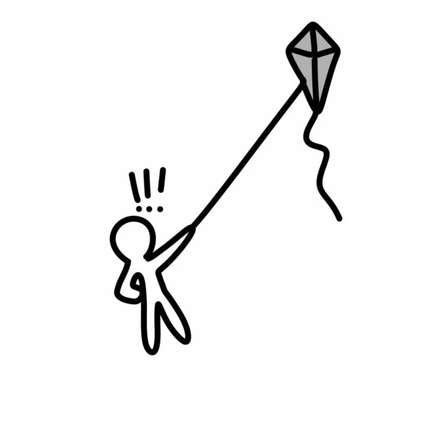 凧を持っているビジネスマンの手描きの落書き漫画のイラスト — ストック写真