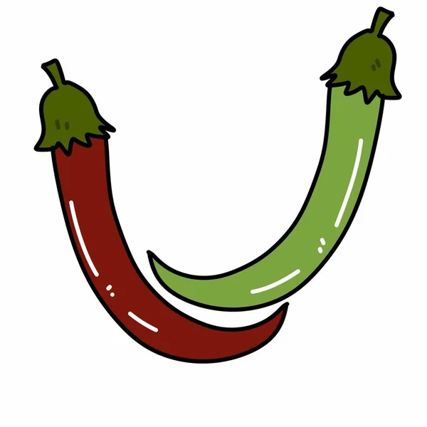 Red Green Chili Cartoon White Background — Stock Photo, Image