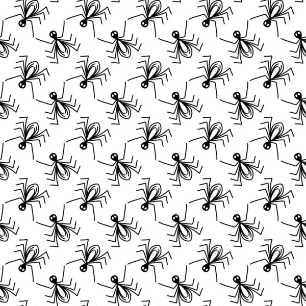 Patrón Negro Sin Costuras Con Insectos Blancos Negros —  Fotos de Stock