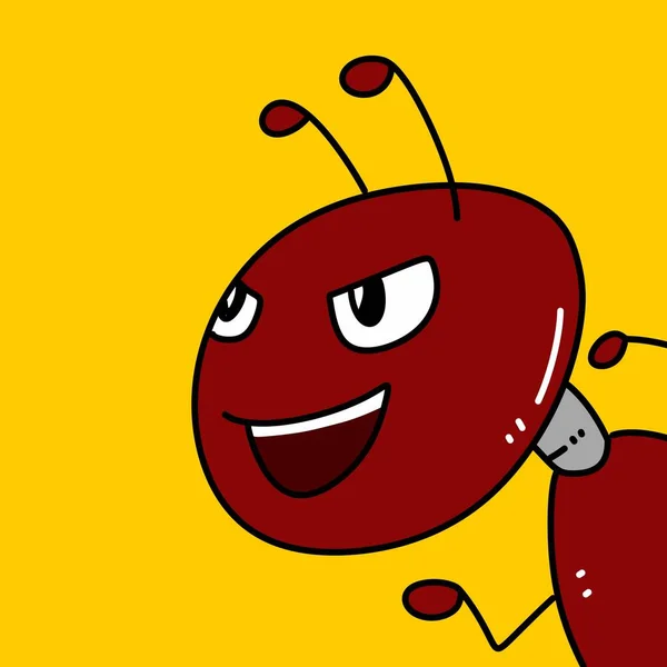Bonito Desenho Animado Formiga Vermelha Com Fundo Amarelo — Fotografia de Stock