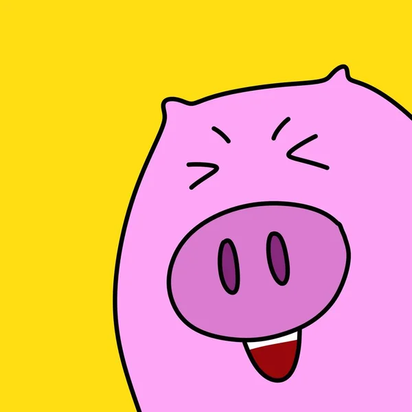 Kreskówkowa Świnia Żółtym Tle — Zdjęcie stockowe