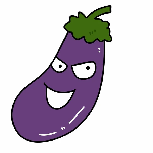 Sevimli Mutlu Patlıcan Karakteri Düz Stil Komik Karikatür Yemekleri Sebze — Stok fotoğraf