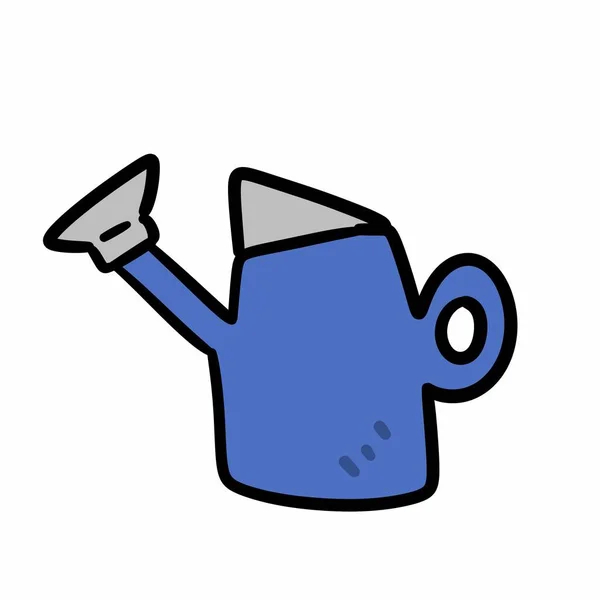 Una Lata Riego Azul Dibujos Animados Con Aspersor Agua — Foto de Stock