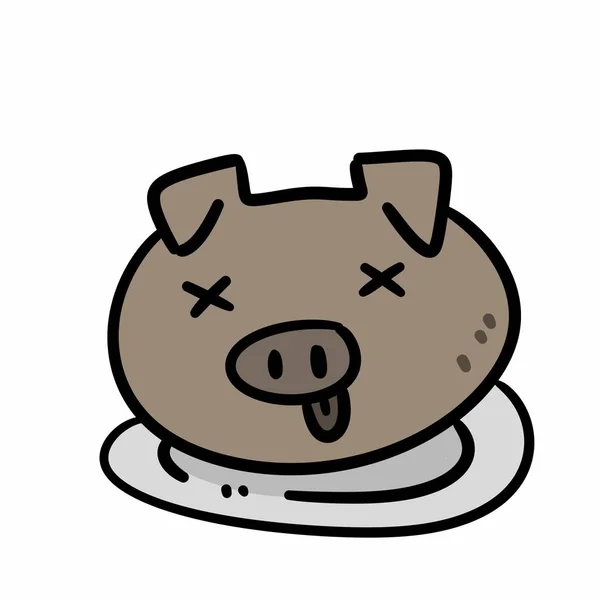 Cabeça Porco Cozido Desenhos Animados Fundo Branco — Fotografia de Stock