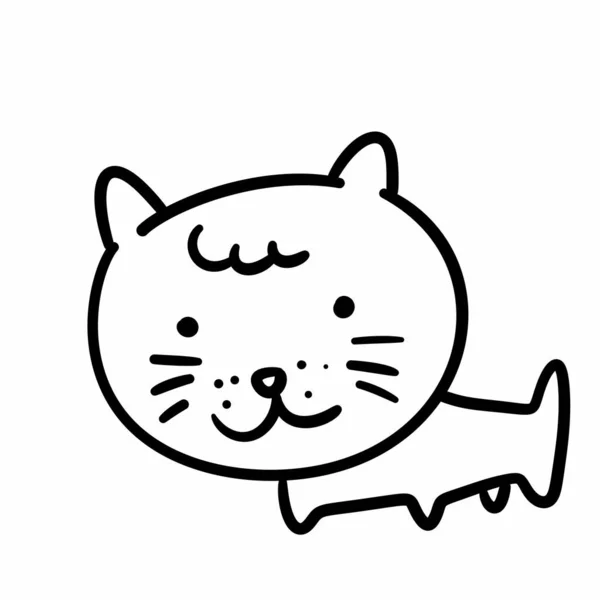 Lijn Tekening Gelukkig Kat Cartoon — Stockfoto