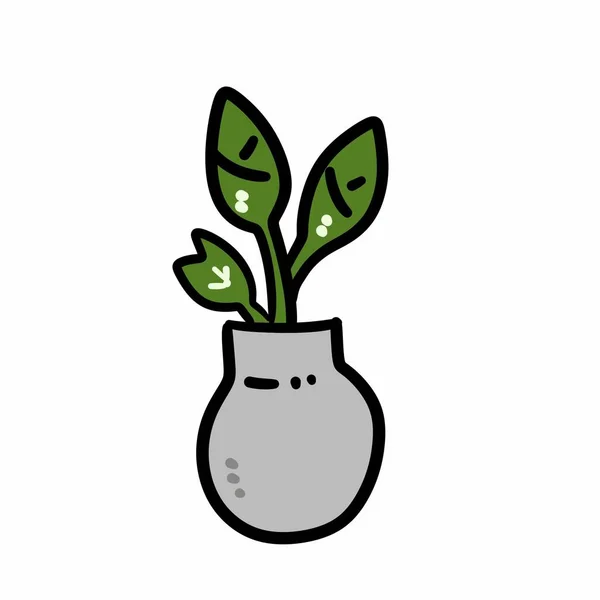 Cartoon Pot Met Plant Witte Achtergrond — Stockfoto