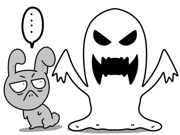 在白色背景下孤立的兔子和鬼魂卡通画 — 图库照片