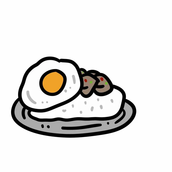 放在盘子里的煎蛋和一个煎蛋 涂鸦风格的图解 — 图库照片