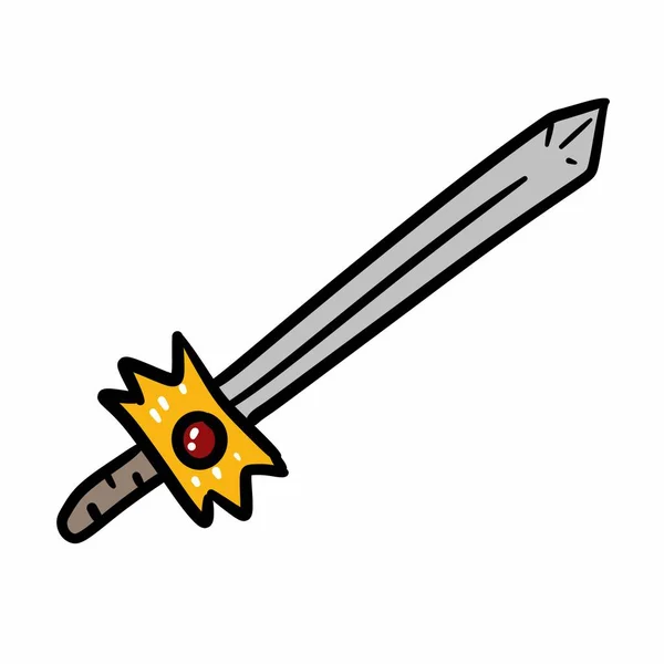 Desenho Animado Espada Medieval Fundo Branco — Fotografia de Stock