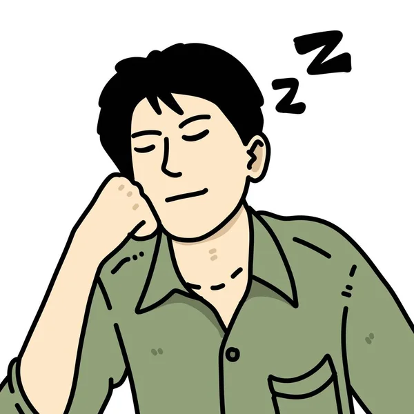 Uomo Dormire Cartone Animato Uno Sfondo Bianco — Foto Stock