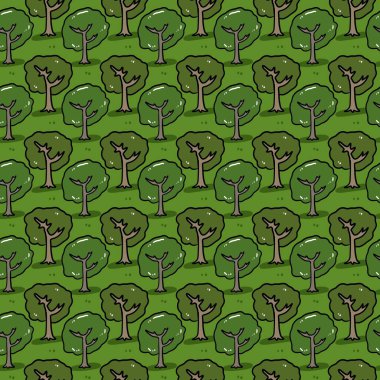 Ağaçların çizgi film tarzında kusursuz bir desen. resimleme. 