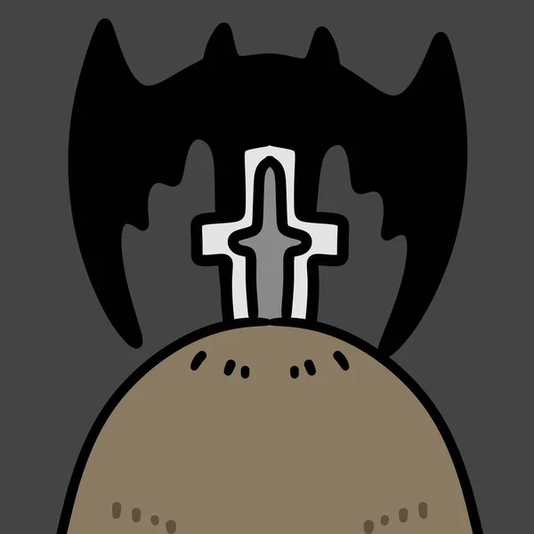 Estilo Cor Plana Desenho Animado Lápide Morcego Estilo Halloween — Fotografia de Stock