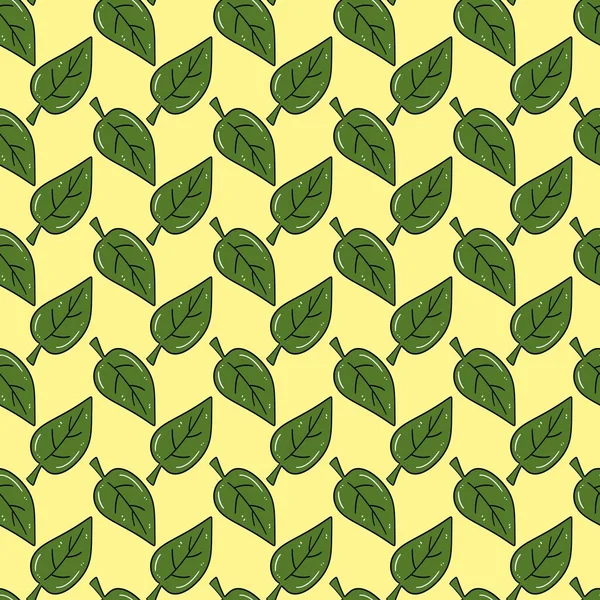 Безшовний Візерунок Зеленим Листям Ілюстрація Жовтому Фоні — стокове фото