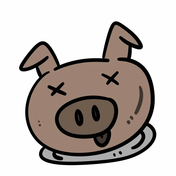 Cabeça Porco Cozido Desenhos Animados Fundo Branco — Fotografia de Stock