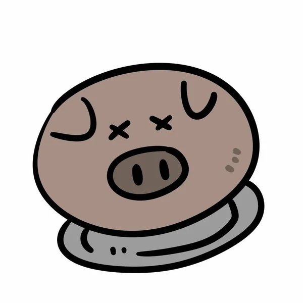 Kopf Schwein Gekocht Karikatur Auf Weißem Hintergrund — Stockfoto