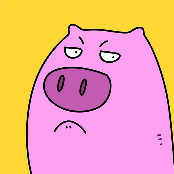黄色背景的猪漫画 — 图库照片