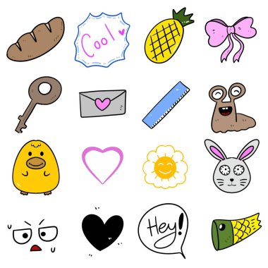 Çizgi film karalamaları şirin çıkartmalar. 