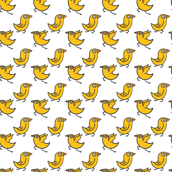 手描きの黄色い鳥の漫画でシームレスなパターン — ストック写真