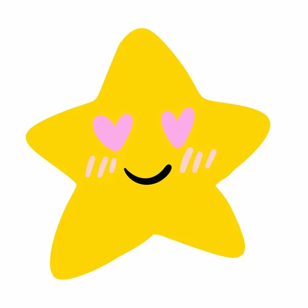 Kawaii Roztomilý Šťastný Hvězda Tvář Ikona Izolované Ilustrace — Stock fotografie