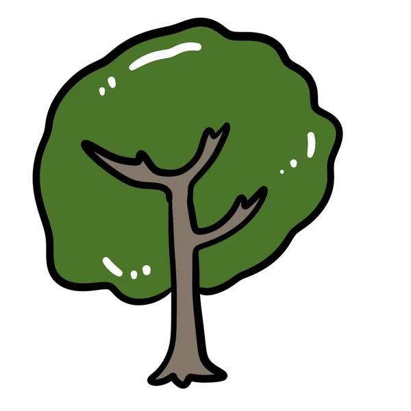 Desenho Animado Doodle Grande Árvore Fundo Branco — Fotografia de Stock