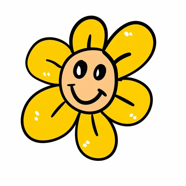 Doodle Glad Blomma Med Ansikte Uttryck Illustration — Stockfoto