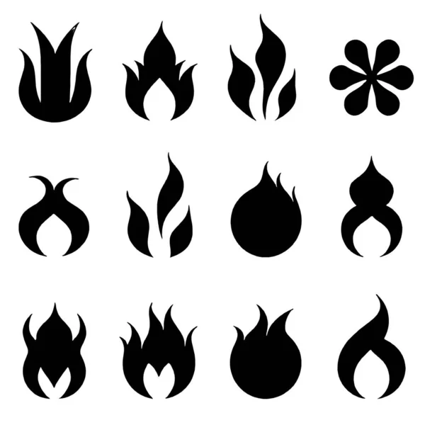 Fire Flame Icon Set White Background — Stock Photo, Image