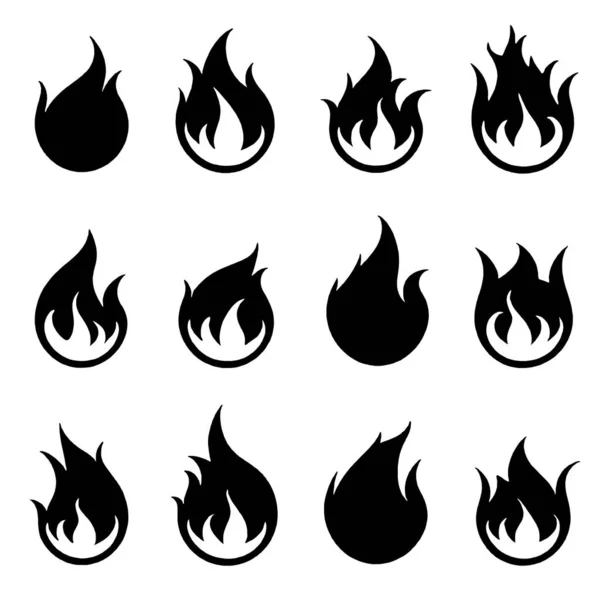 Oheň Plamen Ikona Nastavena Bílém Pozadí — Stock fotografie