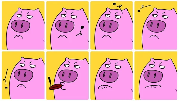 set of funny pig cartoon
