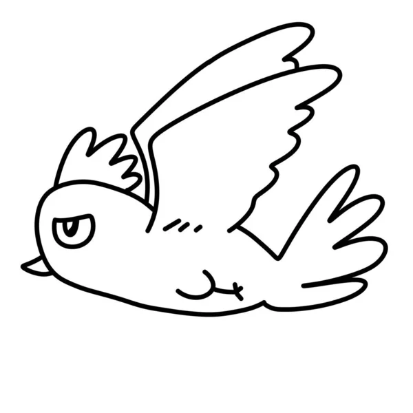 Freehand Drawn Black White Cartoon Flying Bird — стоковое фото