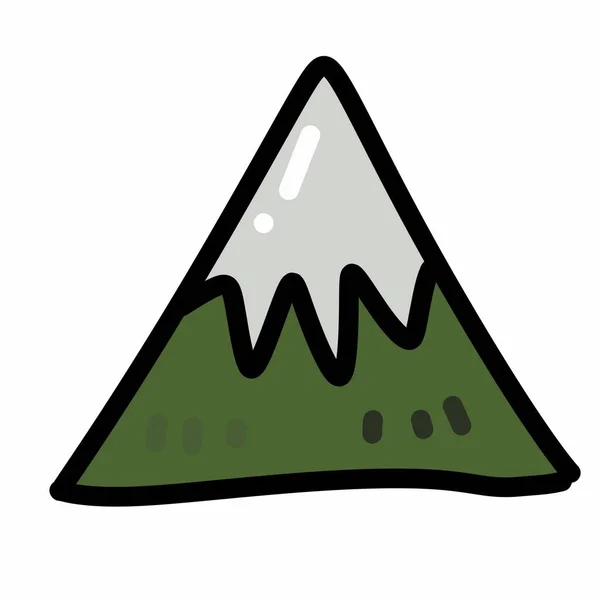 Ikona Sopečné Hory Tenká Čára Zelenou Výplní Ilustrace — Stock fotografie