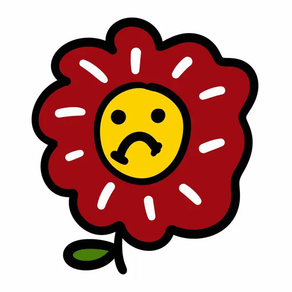 悲しい顔をした可愛い花の漫画のイラスト — ストック写真