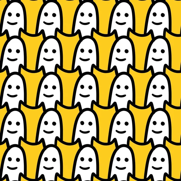 異なる形の黄色と黒の幽霊の顔を持つシームレスなパターン — ストック写真