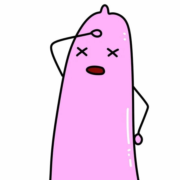 白色背景的卡通粉色避孕套角色 — 图库照片