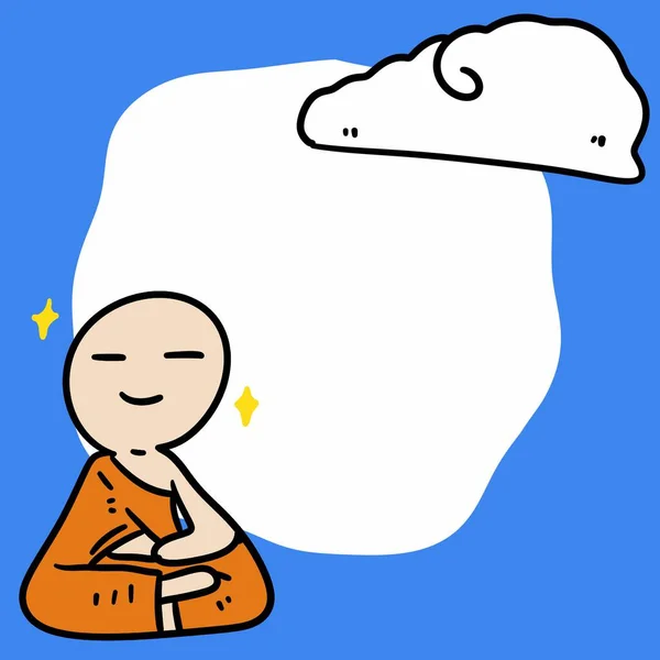 Bonito Desenho Animado Monge Com Nuvens Brancas — Fotografia de Stock